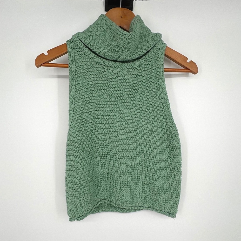 By Together Sleeveless Sweater Women Small Granite Green Cowl Neck Cotton NEW